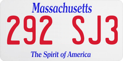 MA license plate 292SJ3