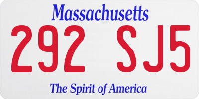 MA license plate 292SJ5