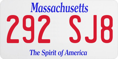 MA license plate 292SJ8