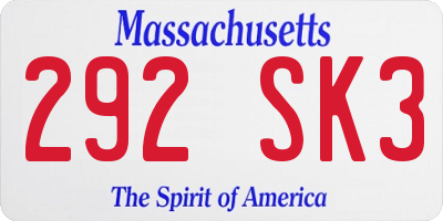 MA license plate 292SK3