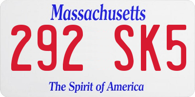 MA license plate 292SK5
