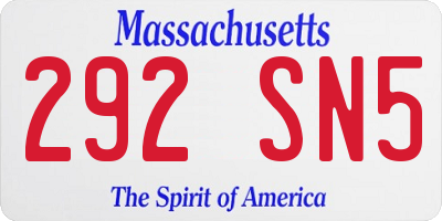 MA license plate 292SN5