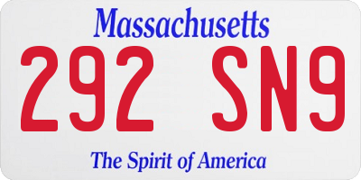 MA license plate 292SN9