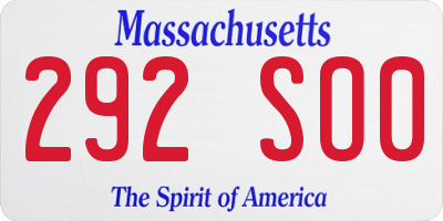 MA license plate 292SO0