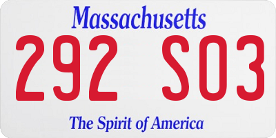 MA license plate 292SO3