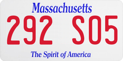 MA license plate 292SO5