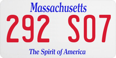 MA license plate 292SO7