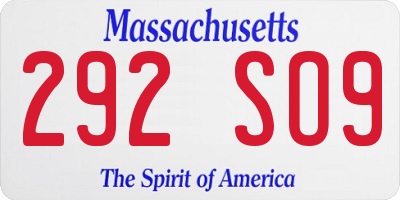 MA license plate 292SO9