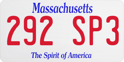MA license plate 292SP3