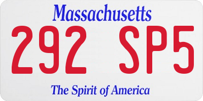 MA license plate 292SP5