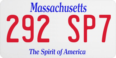 MA license plate 292SP7