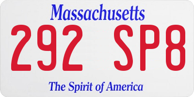 MA license plate 292SP8