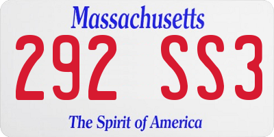 MA license plate 292SS3
