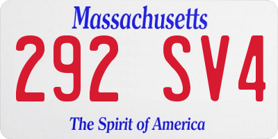 MA license plate 292SV4