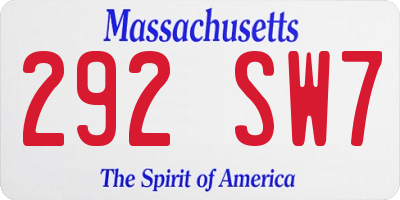 MA license plate 292SW7