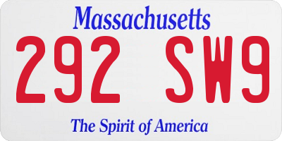 MA license plate 292SW9