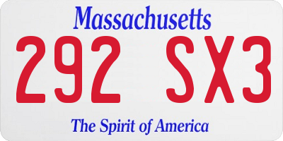 MA license plate 292SX3