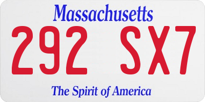 MA license plate 292SX7