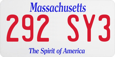 MA license plate 292SY3