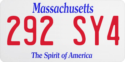 MA license plate 292SY4