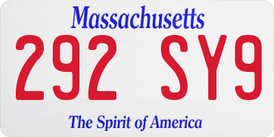 MA license plate 292SY9
