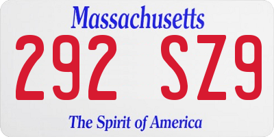 MA license plate 292SZ9