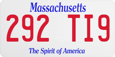 MA license plate 292TI9
