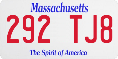 MA license plate 292TJ8
