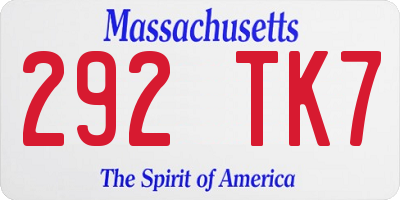 MA license plate 292TK7