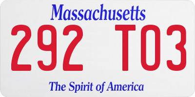 MA license plate 292TO3