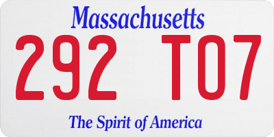 MA license plate 292TO7