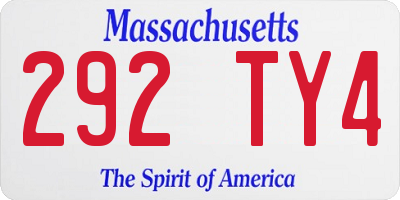 MA license plate 292TY4