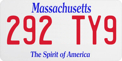 MA license plate 292TY9