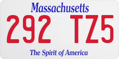 MA license plate 292TZ5