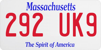 MA license plate 292UK9