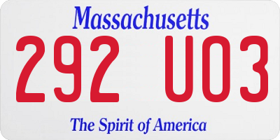 MA license plate 292UO3