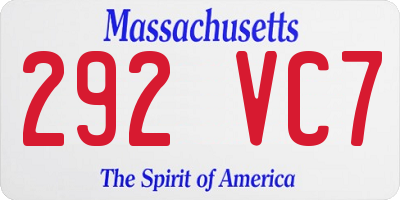 MA license plate 292VC7