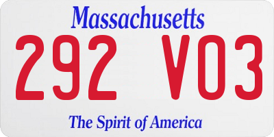 MA license plate 292VO3