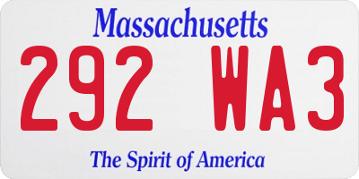 MA license plate 292WA3