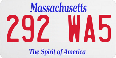 MA license plate 292WA5