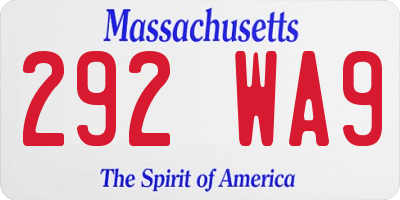 MA license plate 292WA9