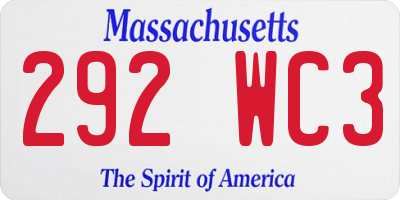 MA license plate 292WC3