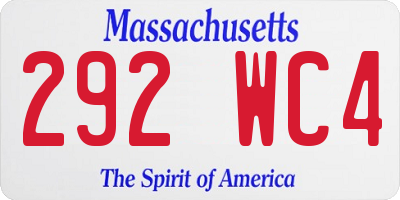 MA license plate 292WC4