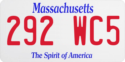 MA license plate 292WC5