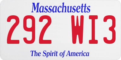 MA license plate 292WI3