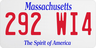 MA license plate 292WI4