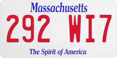 MA license plate 292WI7