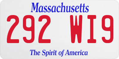 MA license plate 292WI9