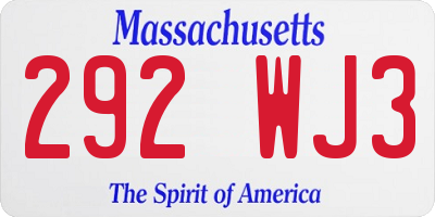 MA license plate 292WJ3