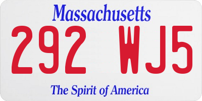 MA license plate 292WJ5